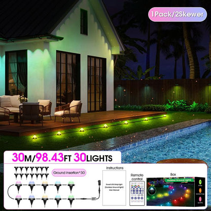 RGB+IC Smart Outdoor Path Lights, 50–150ft, IP67 Waterproof, APP & Remote, Music Sync, Alexa Compatible