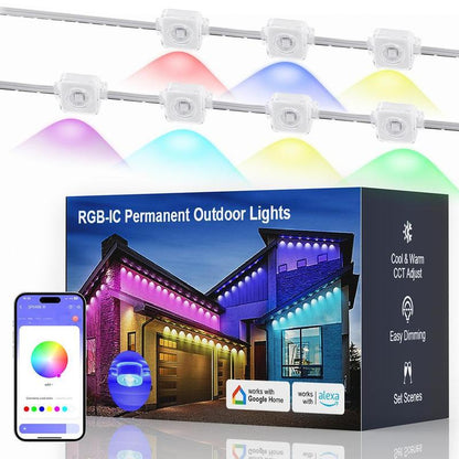 100-400ft Smart RGB Outdoor Light Strip, IP67 Waterproof, APP Control, for Holidays & Daily Use