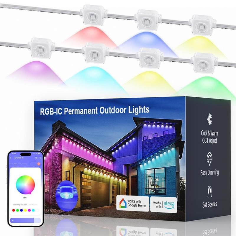 RGB Outdoor Eave Lights, Permanent LED Eaves Lighting, APP & Remote Control, DIY Mode, IP67 Waterproof