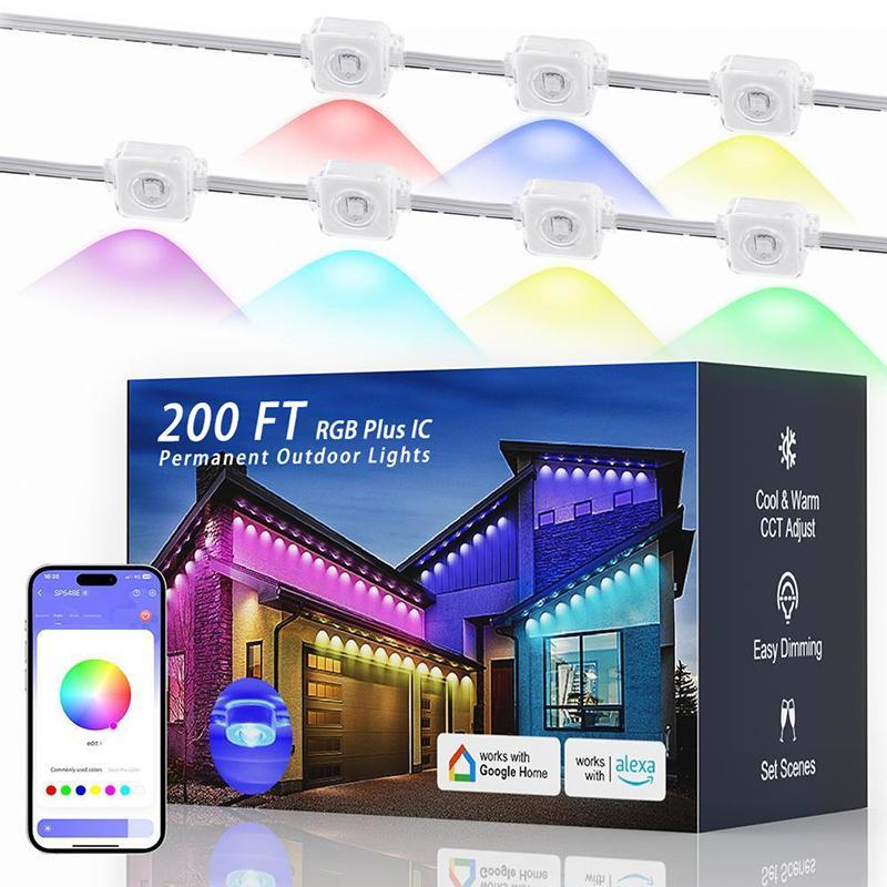 100FT RGB Outdoor Eaves Lights, APP & Remote Control, Music Sync, Multiple Lengths, for Christmas & Home Decor