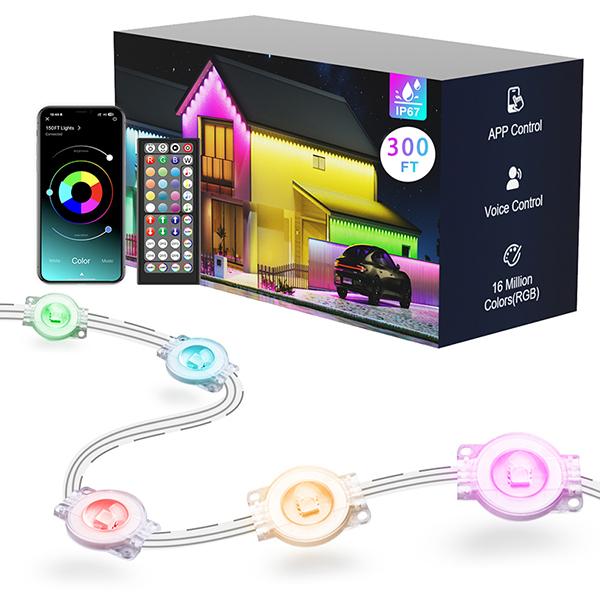 100-400ft Smart RGB Outdoor Light Strip, IP67 Waterproof, APP Control, for Holidays & Daily Use