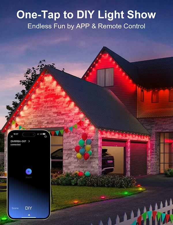 300FT RGB Eaves Lights, Remote & APP Control, Music Sync, for Christmas & Home Decor