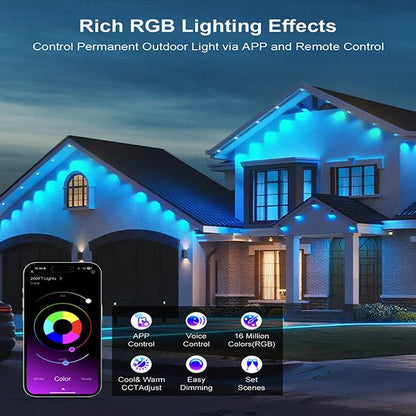300FT RGB Eaves Lights, Remote & APP Control, Music Sync, for Christmas & Home Decor