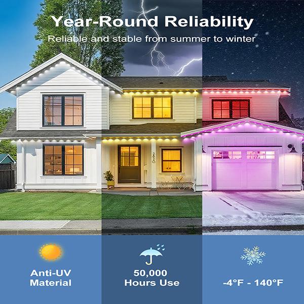 100FT RGB Outdoor Eaves Lights, APP & Remote Control, Music Sync, Multiple Lengths, for Christmas & Home Decor