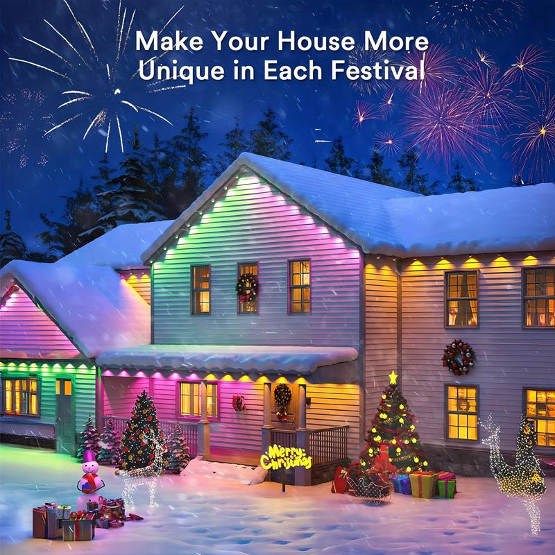 100FT RGB Outdoor Eaves Lights, APP & Remote Control, Music Sync, Multiple Lengths, for Christmas & Home Decor