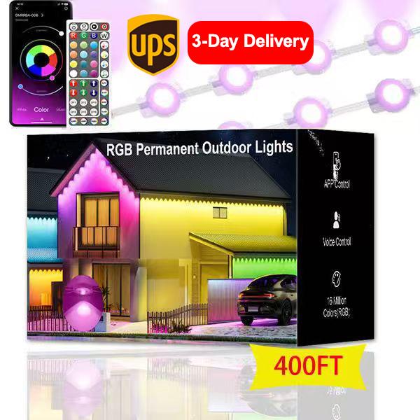 100FT RGB Outdoor Eaves Lights, APP & Remote Control, Music Sync, Multiple Lengths, for Christmas & Home Decor