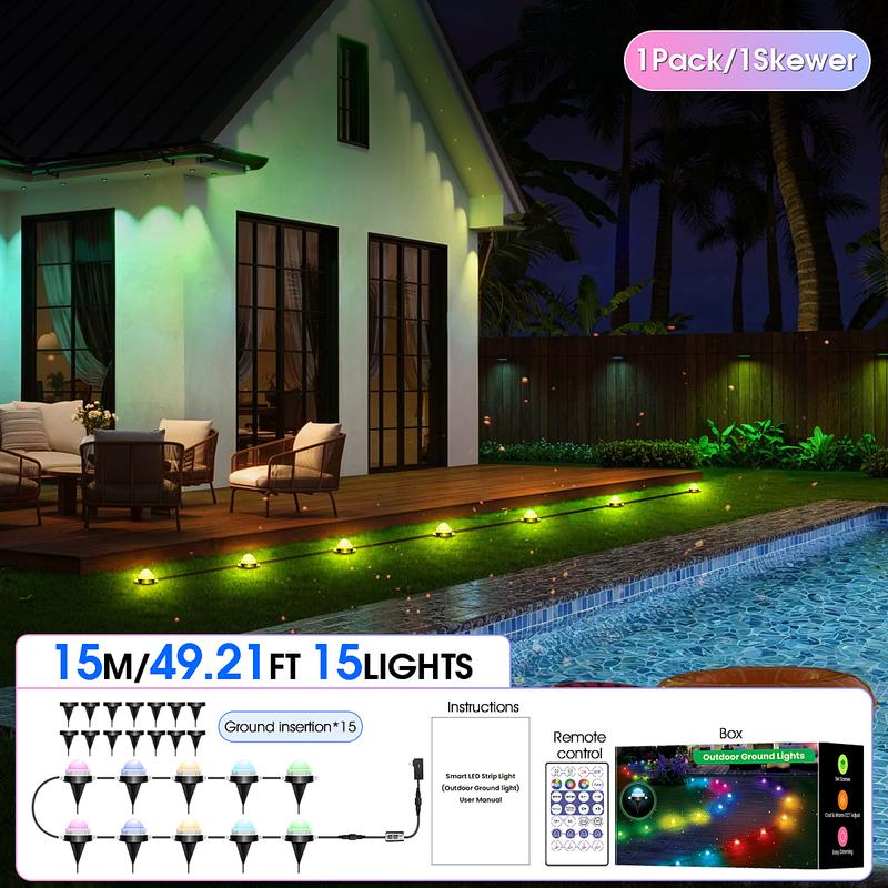 RGB+IC Smart Outdoor Path Lights, 50–150ft, IP67 Waterproof, APP & Remote, Music Sync, Alexa Compatible
