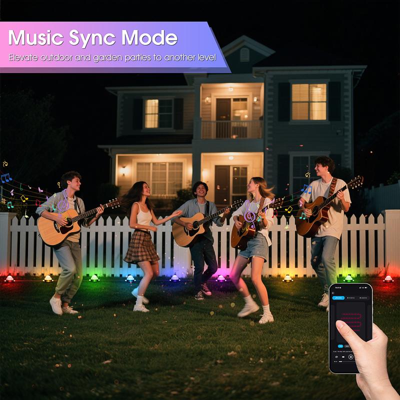 RGB+IC Smart Outdoor Path Lights, 50–150ft, IP67 Waterproof, APP & Remote, Music Sync, Alexa Compatible