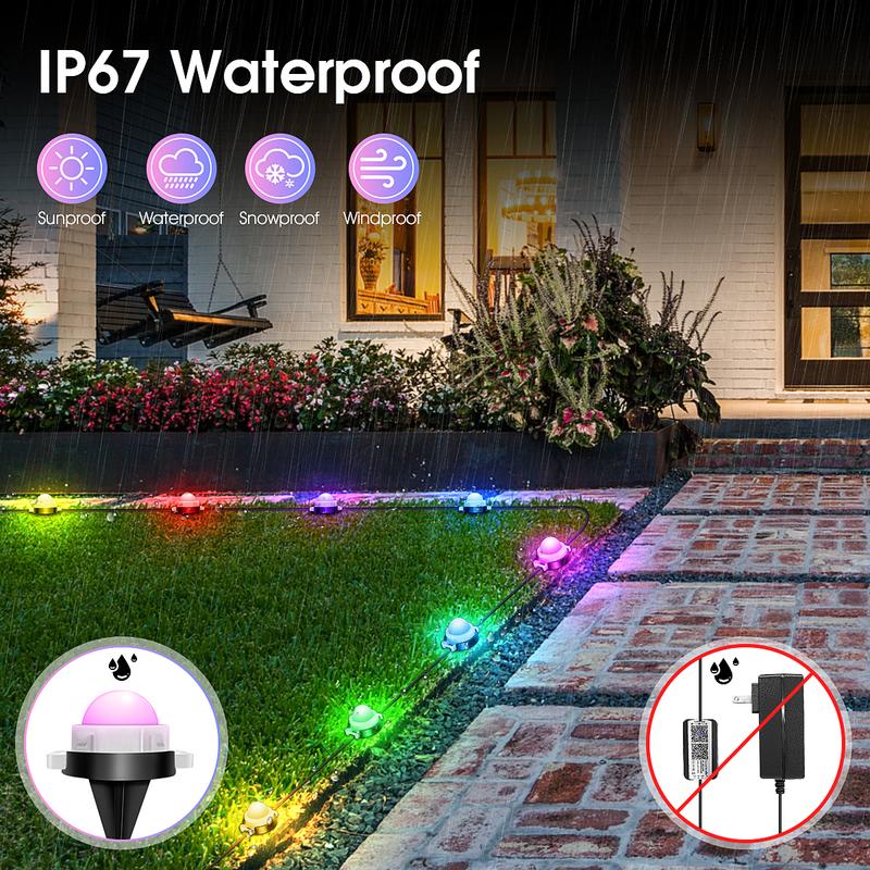 RGB+IC Smart Outdoor Path Lights, 50–150ft, IP67 Waterproof, APP & Remote, Music Sync, Alexa Compatible