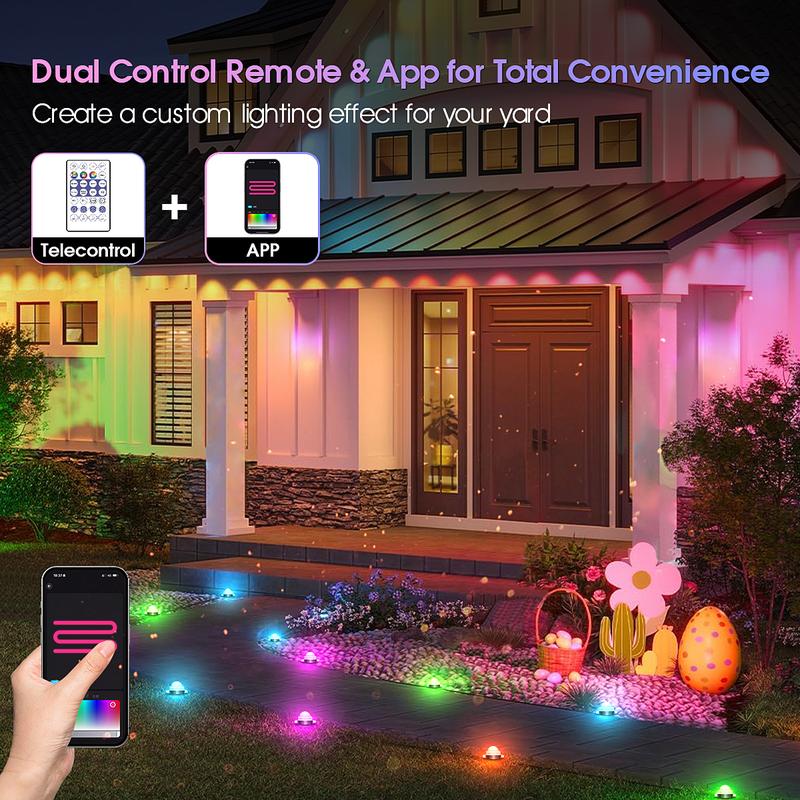 RGB+IC Smart Outdoor Path Lights, 50–150ft, IP67 Waterproof, APP & Remote, Music Sync, Alexa Compatible
