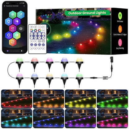 RGB+IC Smart Outdoor Path Lights, 50–150ft, IP67 Waterproof, APP & Remote, Music Sync, Alexa Compatible